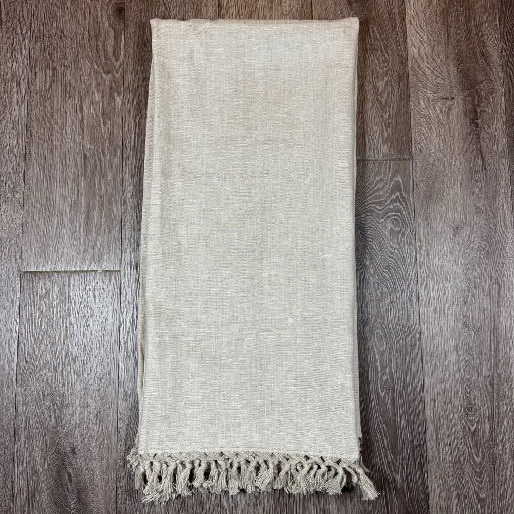 Pottery Barn Tablecloth Fringe 100% Linen 50 inch Beige Square
